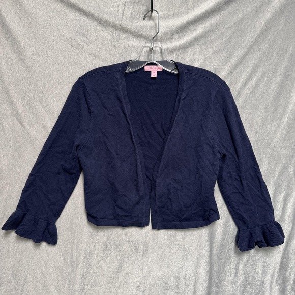 Lilly Pulitzer Sweaters - Lilly Pulitzer Cardigan‎ Womens Medium Navy Ruffle Cuff Open Front Lightweight
